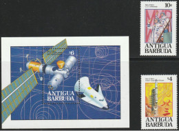 THEMATIC SPACE:  INTERNATIONAL SPACE YEAR.  RUSSIAN COSMONAUTS, CHINESE ROCKET, SPACE STATION  - ANTIGUA&BARBUDA - América Del Norte