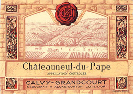 Etiquette Chateauneuf Du Pape - Calvy Grandcourt - Aloxe Corton - Vino Tinto