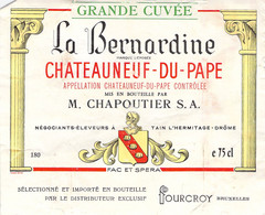 Etiquette Chateauneuf Du Pape La Bernardine  - M Chapoutier - Fourcroy Bruxelles - Vino Rosso