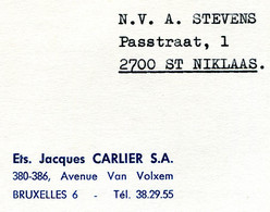 1969 Kaart Van Ets JACQUES CARLIER SA Bruxelles 6  - Gefr. 2.50 Fr  B766 - 1960-79