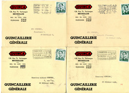 1960/64  4 Cartes QUINCA Bruxelles - QUINCAILLERIE GENERALE - Gefr.  2 Fr - Brieven En Documenten