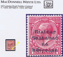 Ireland 1922 Dollard Rialtas 5-line Black Overprint 1d Var "Date Almost Missing" Fresh Mint Hinged - Unused Stamps