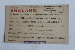 S-L 32 / Cartes QSL - Radio Amateur,  Royaume-Uni - Angleterre - England, Birmingham Moseley  / 1926 - Radio Amateur