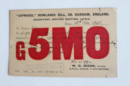 S-L 34 / Cartes QSL - Radio Amateur, -G5MO- Royaume-Uni - Angleterre - , Durham, England / 1925 - Radio Amateur