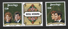 Penrhyn Island 1986 Prince Andrew Royal Wedding Set Of 2 MNH , One With Label - Penrhyn