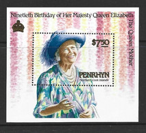 Penrhyn Island 1990 Queen Mother 90th Birthday Miniature Sheet MNH - Penrhyn