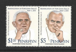 Penrhyn Island 2012 Pope John Paul Joined Pair MNH - Penrhyn