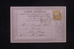 FRANCE - Cérès 15ct GC 4305 Sur Carte Précurseur (commerciale)  De Vitry Le François Pour Wassy En 1874 - L 122086 - Precursor Cards