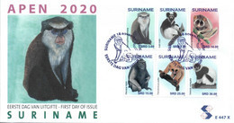 Suriname 2020, Monkeys, 5val In FDC - Monkeys