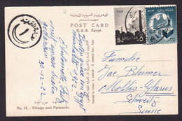 UAR Egypt: Picture Postcard To Switzerland, 1962, 2 Stamps, Industry, Censored, Censor Cancel (traces Of Use) - Storia Postale