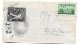 United States 1947 15c Airmail Stamp, Beautiful First Day Cover From New York To Helsinki. Scott C35. - 1941-1950