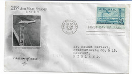 United States 1947 25c Airmail Stamp, Beautiful First Day Cover From San Francisco To Helsinki. Scott C36. - 1941-1950