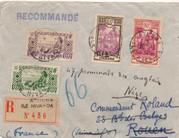 LETTRE OCÉANIE RECOMMANDÉE ATUONA ILE HIVA-OA POUR ROUEN PUIS NICE COVER OCEANIA - Storia Postale