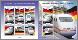 CENTRALAFRICA 2022 MNH German Speed Trains Schnellzüge Trains Grande Vitesse M/S+S/S - OFFICIAL ISSUE - DHQ2220 - Treinen