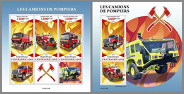 Delcampe - CENTRALAFRICA 2022 MNH Fire Engines Feuerwehr Fahrzeuge Camions De Pompiers M/S+S/S - OFFICIAL ISSUE - DHQ2220 - Feuerwehr