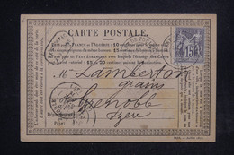 FRANCE - Carte Précurseur De Toulouse Pour  Grenoble En 1876 Avec Sage 15ct - L 122202 - Vorläufer