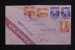 PEROU - Enveloppe Commerciale En Recommandé De Arequipa Par Avion Pour Paris En 1950 Via Miami Et Washington - L 122227 - Perù