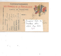 FRANCE CARTE EN FRANCHISE OBL 1916 POUR PARIS 1916 16889 - Franchise Stamps