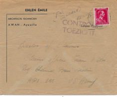 LETTRE WWII BELGIQUE AWAN AYWAILLE CONTROLE TOEZICUT APO 228 US ARMY COVER - Guerra 40 – 45 (Cartas & Documentos)