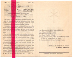 Devotie Devotion Doodsprentje Overlijden - Maria Debouver Echtg Georges Vande Walle - Meulebeke 1883 - 1947 - Overlijden
