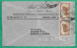 LETTRE PAR AVION VIA AEREA BUENOS AIRES ARGENTINE ARGENTINA STAMP SHEEP LANAS POUR ORLEANS LOIRET FRANCE 1947 - Poste Aérienne