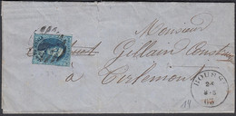 Belgique 1863 - Lettre . Cob Nr.: 11 Oblitéré 8 Barres. Non Dentelé De  Boussu Vers  Tirlemont.........(DD) DC-10882 - 1849-1865 Medaillons (Varia)