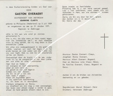 ♥️ Everaert Gaston 3.7.1929 - 21.10.1971. Philippine - Zeebrugge (ND) Omgekomen Op Zee (DOOS - 12) - Devotion Images