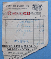 Ticket Compagnie Internationale Des Wagons-lits Et Des Grands Express Européens 1917 - Railway