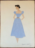 Figurino Di Moda , Abito In Sangallo , Acquerello Originale , Datato 1950 - Dessins