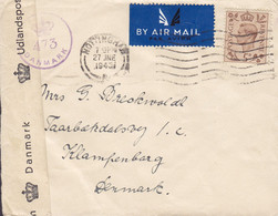 Great Britain BY AIR MAIL Label NOTTINGHAM 1945 Cover Brief KLAMPENBORG Denmark Danish Censor 'UDLANDSPOSTKONTROLLEN' - Cartas