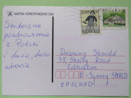 Poland 1999 Postcard To England - Country Estates Gluchach - Zodiac Aquarius - Lettres & Documents