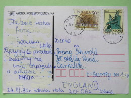 Poland 1997 Postcard Krzczonow To England - Country Estates Lopusznej - Zodiac Cancer - Lettres & Documents