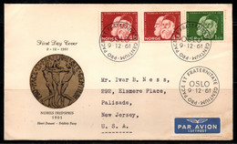 CA140- COVERAUCTION!!! - NORWAY 1961 - OSLO 9-12-61- FREDERIC PASSY AND HENRI DUNANT - Lettres & Documents