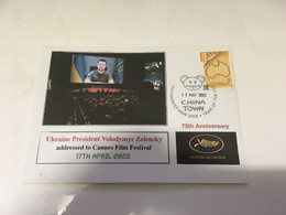 (5 H 16) UKRAINE President Address To Cannes Film Festival (17th May 2022) With OZ Map Stamp - Storia Postale