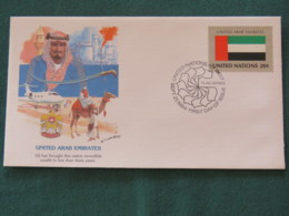 United Nations (New York) 1984 FDC Cover - Flags - United Arab Emirates - Camel Plane Petroleum Arms Spade - Briefe U. Dokumente