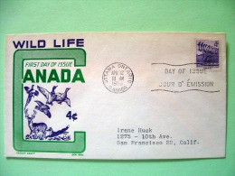 Canada 1956 FDC Cover To USA - Caribou - Ducks Fox Peacock Deer In Illustration - Brieven En Documenten