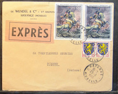 France - Express Advertising Cover To Switzerland 1963 Painting Gericault Armorial Pairs Hayange - Cartas
