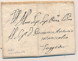 1797 REGNO DI NAPOLI BENEVENTO LETTERA PREFILATELICA COMPLETA DI TESTO DIRETTA A FOGGIA - ...-1850 Voorfilatelie
