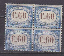 Y9333 - SAN MARINO TASSE Ss N°23 - SAINT-MARIN TAXE Yv N°23 ** Quartina Bloc - Impuestos