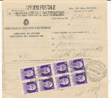 1944 LUGOTENENZA AMMENDA AL PERSONALE MODELLO 162 BLOCCO DI 8 0,50 IMPERIALE NAPOLI CONTROLLORE - Marcophilia