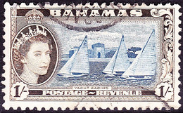 BAHAMAS 1958 QEII 1/- Ultramarine  & Deep Olive-Brown SG211a FU - 1963-1973 Ministerial Government
