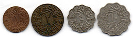 IRAQ, Set Of Four Coins 1, 2, 4, 10 Fils, Bronze, Nickel, Year 1931, 1933, KM #95,  96, 97, 98 - Iraq