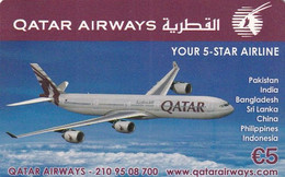 GREECE - Airplane, Qatar Airways, Amimex Prepaid Card 5 Euro, Used - Airplanes