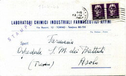 13.4.1946 Lettera Laboratorio Farmaceutico C.I.F.A. Torino Listino Prezzi - Ospedale Di Asolo - Marcofilie