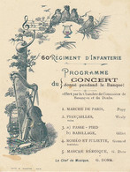 Carte Programme Musique Fanfare 60èm Régiment D'infanterie Banquet Chambre De Commerce Besançon Doubs - Programs