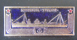 URSS / CCCP - Insigne / Broche Marine, Navire De Guerre (à Identifier) - Métal Doré Peint - Dimensions : 41 X 17 Mm - Russia