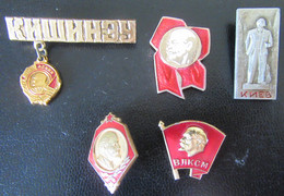 URSS / CCCP - 5 Insignes / Broches à L'effigie De Lenine - Métal Peint - Russie