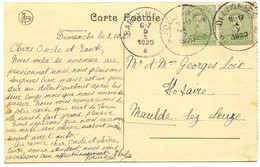 BELGIQUE - COB 137X2 SIMPLE CERCLE RELAIS A ETOILES OLLIGNIES SUR CARTE POSTALE, 1920 - Sellos Con Estrellas