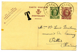 BELGIQUE - SIMPLE CERCLE BILINGUE RELAIS A ETOILES HELCHIN SUR ENTIER CARTE POSTALE  25C+5C ALBERT 1ER, 1930 - Postmarks With Stars