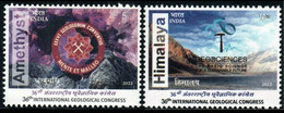 INDIA 2022 SET/2 STAMP GEOLOGICAL CONGRESS, HIMALAYA, GEOSCIENCE, AMETHYST . MNH - Neufs